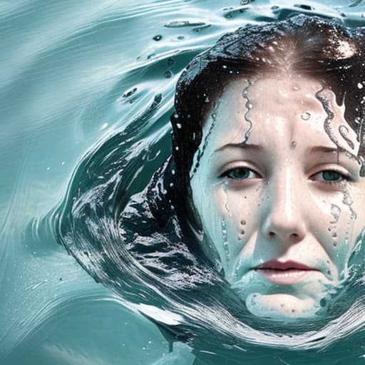  woman's face drowning in the water