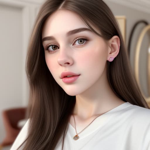  Pretty, gorgeous, white female influencer, young adult, long dark brown natural hair, plump, big natural lips, oval face, sharp jawline, charming and inviting appearance, cute nose, sweet, caring, kind personality, human, life like, hyper realistic, 8K, ultra HD