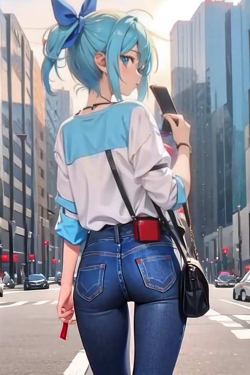  Cirno, from behind, jeans