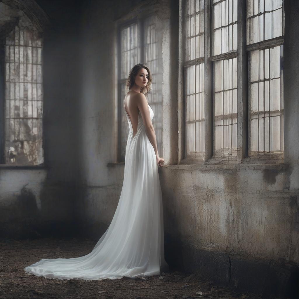  "Sad beauty in a white dress in an abandoned prison" hyperrealistic, full body, detailed clothing, highly detailed, cinematic lighting, stunningly beautiful, intricate, sharp focus, f/1. 8, 85mm, (centered image composition), (professionally color graded), ((bright soft diffused light)), volumetric fog, trending on instagram, trending on tumblr, HDR 4K, 8K