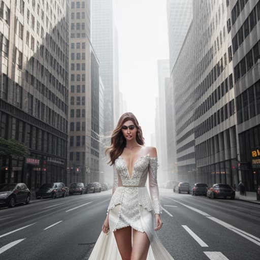  1girl,tall buildings,sunshine, hyperrealistic, full body, detailed clothing, highly detailed, cinematic lighting, stunningly beautiful, intricate, sharp focus, f/1. 8, 85mm, (centered image composition), (professionally color graded), ((bright soft diffused light)), volumetric fog, trending on instagram, trending on tumblr, HDR 4K, 8K