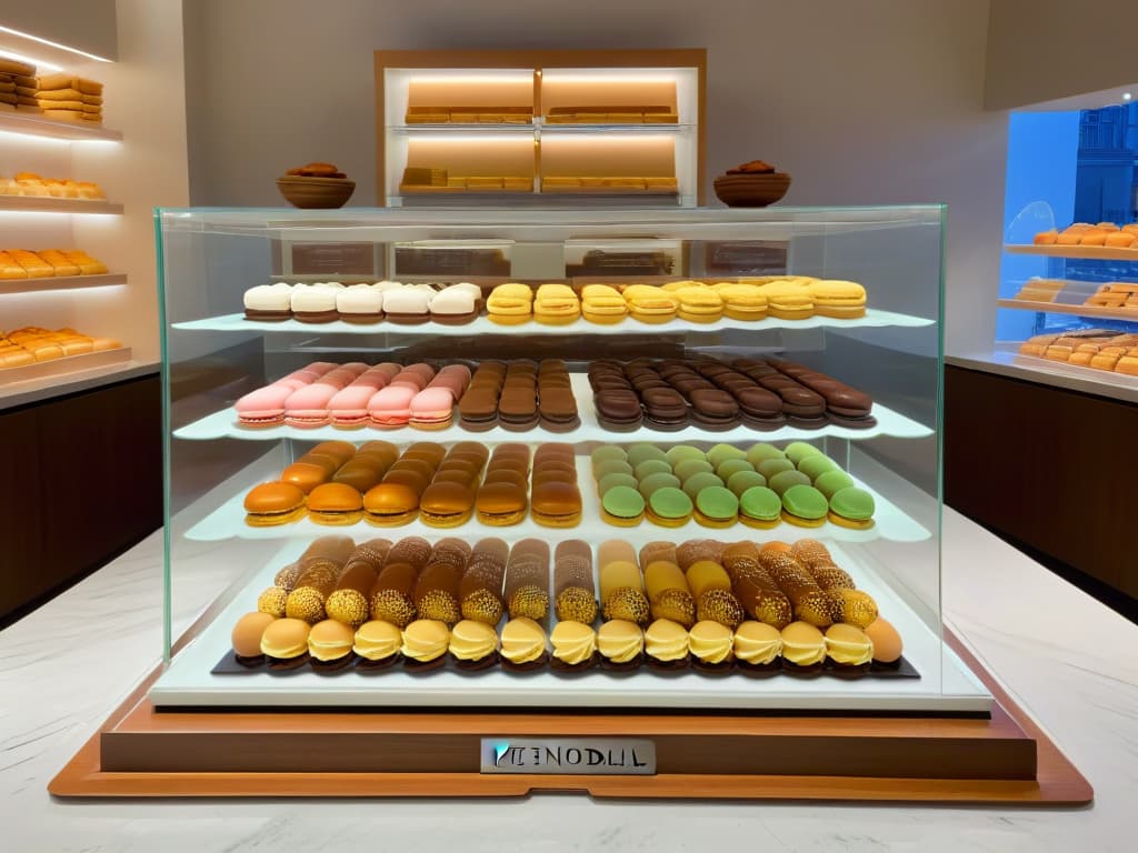  A stunning, ultradetailed image of a modern bakery showcasing a fusion of traditional and innovative baking techniques, with a sleek display of mouthwatering pastries blending flavors from around the world. The setup includes elegant glass cases filled with colorful macarons, delicate Japaneseinspired mochi, rich Europeanstyle cakes, and artisanal pastries, all artfully arranged on marble countertops under soft, natural lighting that highlights the intricate details and textures of each delectable treat. The minimalist aesthetic of the bakery's interior design enhances the visual appeal of the diverse fusion pastries, creating a captivating scene that embodies the essence of contemporary pastry trends. hyperrealistic, full body, detailed clothing, highly detailed, cinematic lighting, stunningly beautiful, intricate, sharp focus, f/1. 8, 85mm, (centered image composition), (professionally color graded), ((bright soft diffused light)), volumetric fog, trending on instagram, trending on tumblr, HDR 4K, 8K