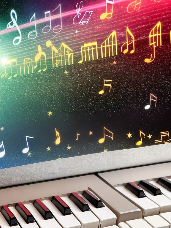  Wallpaper with music notation, piano and sparkling stars