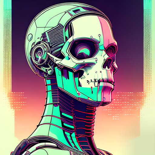 nvinkpunk side profile of cyberpunk body with cyborg skull | cyberpunk | styled in Art Nouveau | insanely detailed | embellishments | high definition | concept art | digital art | vibrant|