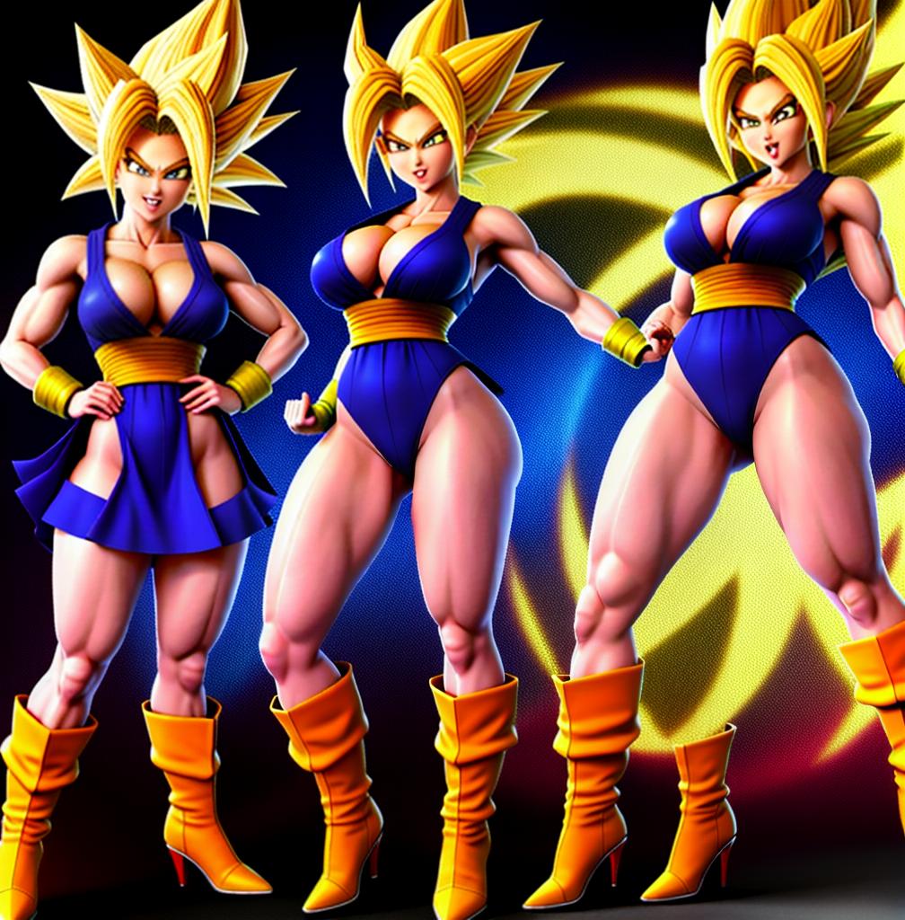  ((foto de cuerpo completo, pie plano, cuerpo recto)), ((laura {Super Super Saiyan mujer con grandes pechos})), ((lleva puesto son goku+Los disfraces de ella son extremadamente ajustados a su cuerpo.))