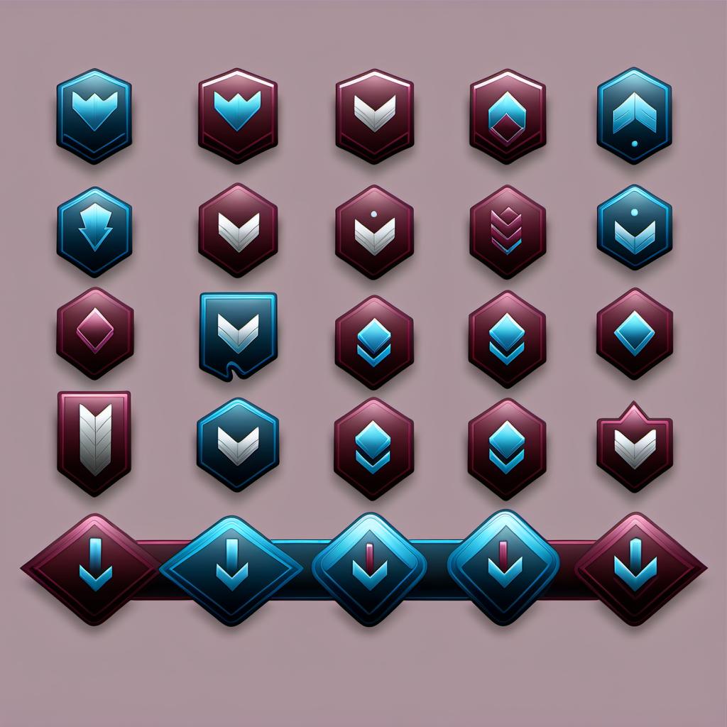  Icons and symbols for Streamer level, female, female, burgundy and blue color.