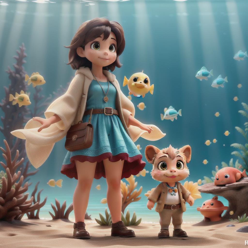  "A young child and their mother arriving on an island filled with diverse animals, standing on the beach as the mysterious undersea world reveals itself beneath the clear water, emitting a sense of wonder and awe. All characters and animals should be depicted in a cute, child-friendly style." hyperrealistic, full body, detailed clothing, highly detailed, cinematic lighting, stunningly beautiful, intricate, sharp focus, f/1. 8, 85mm, (centered image composition), (professionally color graded), ((bright soft diffused light)), volumetric fog, trending on instagram, trending on tumblr, HDR 4K, 8K