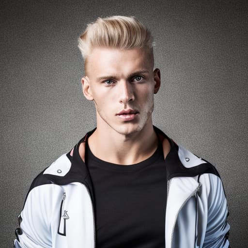 portrait+ style Russian queer fitness model blonde hunk dude face