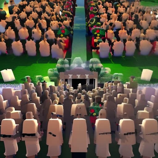  Create an image of what Roberto Gomes Bolanos's funeral would be like on Roblox with an open coffin and several people