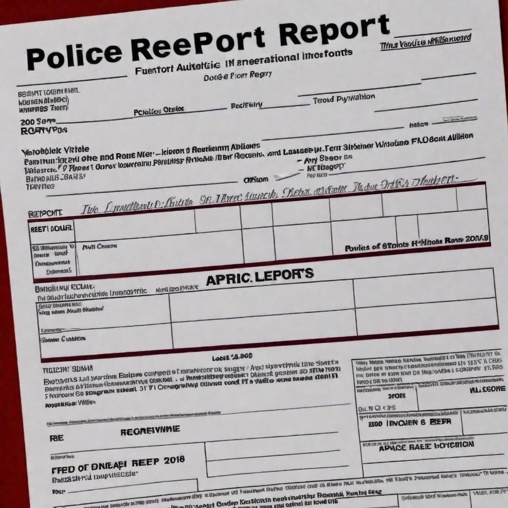  Create an image of a police report form that looks authentic and includes the following information: Incident: Vehicle Burglary Date of Report: April 29, 2024 Location of Incident: Yeehaw Junction, Racetrack, Florida Reporting Officer: Officer Payne, Florida Wildlife Commission Victims: Brittany and Alisha Daughtry Vehicle: 2008 Red Ford F150 Incident Description: The 2008 red Ford F150 showed no signs of external damage; however, the vehicle's rear window appeared to have been pried open. Brittany and Alisha Daughtry were informed that the Racetrack could not store their disabled vehicle, and Kaufman's Towing was contacted to transport the truck to a secure, undisclosed location. The victims were advised to maintain communication with  hyperrealistic, full body, detailed clothing, highly detailed, cinematic lighting, stunningly beautiful, intricate, sharp focus, f/1. 8, 85mm, (centered image composition), (professionally color graded), ((bright soft diffused light)), volumetric fog, trending on instagram, trending on tumblr, HDR 4K, 8K