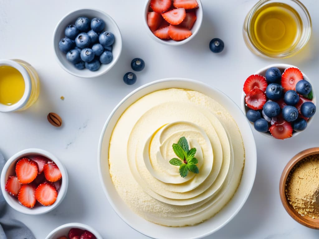  A beautifully arranged, minimalist flat lay image showcasing a variety of glutenfree baking ingredients such as almond flour, coconut oil, honey, and fresh berries on a sleek marble countertop. The soft natural light streaming in illuminates the scene, highlighting the textures and colors of the ingredients, creating an elegant and inviting atmosphere perfect for a glutenfree bakery business article. hyperrealistic, full body, detailed clothing, highly detailed, cinematic lighting, stunningly beautiful, intricate, sharp focus, f/1. 8, 85mm, (centered image composition), (professionally color graded), ((bright soft diffused light)), volumetric fog, trending on instagram, trending on tumblr, HDR 4K, 8K