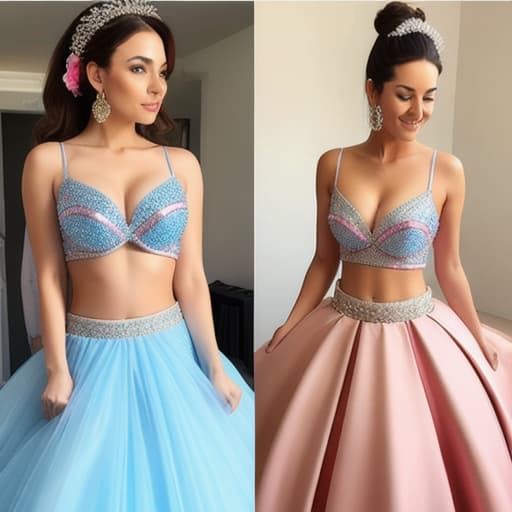  hot women in a two-piece ball gown