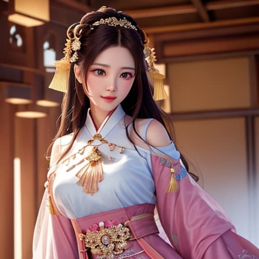  best quality, masterpiece, highres, 1girl,blush,(seductive smile:0.8),star shaped pupils,china hanfu,hair ornament,necklace, jewelry,Beautiful face,upon body, tyndall effect,photorealistic, dark studio, rim lighting, two tone lighting,(high detailed skin:1.2), 8k uhd, dslr, soft lighting, high quality, volumetric lighting, candid, Photograph, high resolution, 4k, 8k, Bokeh hyperrealistic, full body, detailed clothing, highly detailed, cinematic lighting, stunningly beautiful, intricate, sharp focus, f/1. 8, 85mm, (centered image composition), (professionally color graded), ((bright soft diffused light)), volumetric fog, trending on instagram, trending on tumblr, HDR 4K, 8K