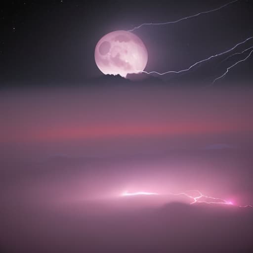  Moon with atmosphere seen from space lightning storm pink cinematic photorealistic very detailed