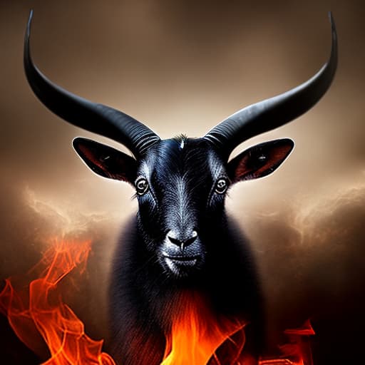 mdjrny-v4 style A hauntingly beautiful black goat with intense crimson eyes, displaying an enormous wingspan, mercilessly slaying a pious priest amidst the engulfing flames of a grand, gothic cathedral.