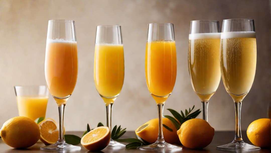  Create an image of two elegant champagne flutes filled with mimosa, accompanied by a variety of champagne bottles and citrus fruits, to complement an article titled: what champagne goes best with mimosas. hyperrealistic, full body, detailed clothing, highly detailed, cinematic lighting, stunningly beautiful, intricate, sharp focus, f/1. 8, 85mm, (centered image composition), (professionally color graded), ((bright soft diffused light)), volumetric fog, trending on instagram, trending on tumblr, HDR 4K, 8K