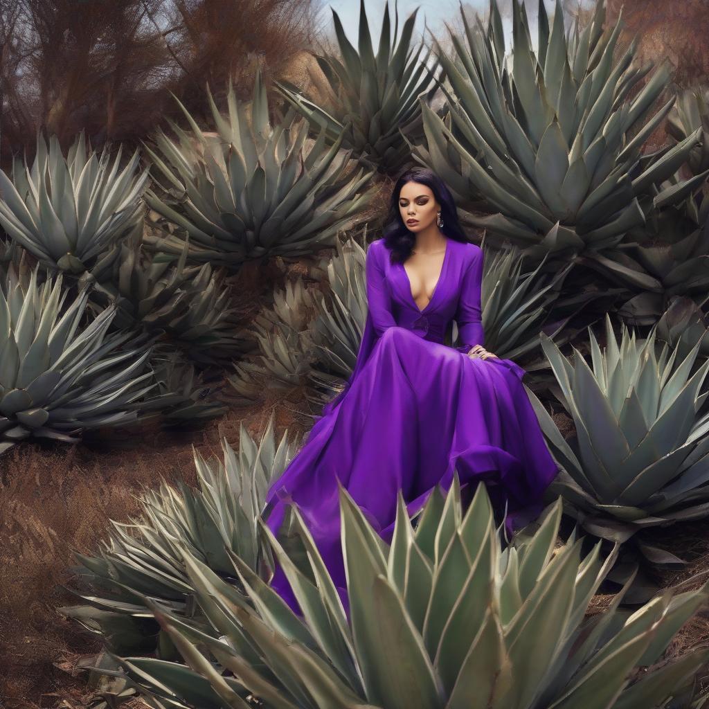  Sad beauty in a violet dress with an agave Individual: Садшая красавица в фиолетовой сумочке с агавы Response: A sad beauty in a violet handbag with an agave hyperrealistic, full body, detailed clothing, highly detailed, cinematic lighting, stunningly beautiful, intricate, sharp focus, f/1. 8, 85mm, (centered image composition), (professionally color graded), ((bright soft diffused light)), volumetric fog, trending on instagram, trending on tumblr, HDR 4K, 8K