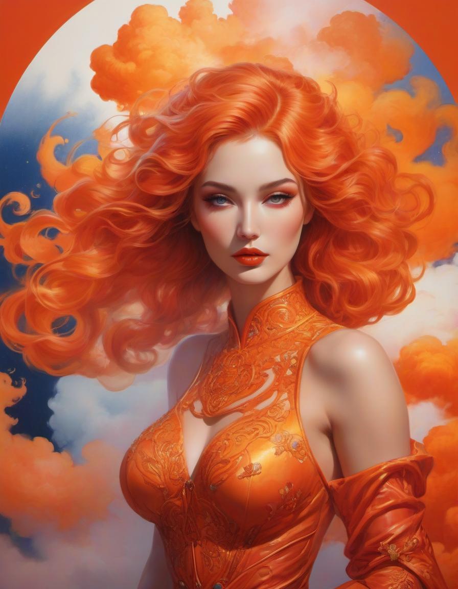  vaporwave style Gorgeous Goddess of fire, (floating on a fiery orange cloud); perfect hair, perfect full lips, Detailed perfect body, her body is all without blemish, stunning In A Milky Way Garden, background of flames, floating on clouds, Highly Stylized Features; (Full Body), Unsplash, Highly Detailed, Digital Painting, Intricately Detailed Eyes, Colourful, Ink Painting, Beautiful Watercolor Painting, Realistic, Detailed, Fine Art, Oil Painting, Finely Drawn Hands; By Artgerm, By Alphonse Mucha, By Ilya Kuvshinov, Painting By Olga Shvartsur, Svetlana Novikova . retro aesthetic, cyberpunk, vibrant, neon colors, vintage 80s and 90s style, highly detailed hyperrealistic, full body, detailed clothing, highly detailed, cinematic lighting, stunningly beautiful, intricate, sharp focus, f/1. 8, 85mm, (centered image composition), (professionally color graded), ((bright soft diffused light)), volumetric fog, trending on instagram, trending on tumblr, HDR 4K, 8K