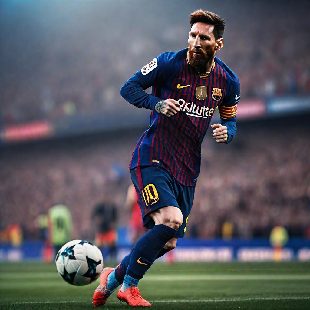  Leo messi hyperrealistic, full body, detailed clothing, highly detailed, cinematic lighting, stunningly beautiful, intricate, sharp focus, f/1. 8, 85mm, (centered image composition), (professionally color graded), ((bright soft diffused light)), volumetric fog, trending on instagram, trending on tumblr, HDR 4K, 8K