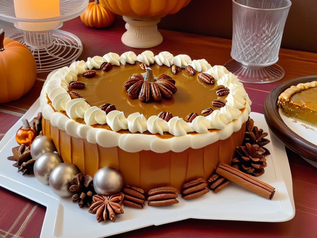  A serene, minimalistic image of a rustic wooden table adorned with an array of iconic Thanksgiving desserts such as pumpkin pie, apple crisp, and pecan pie. Each dessert is beautifully presented on elegant white plates, showcasing their rich colors and textures under soft, natural lighting. The table is surrounded by autumnal decorations like dried leaves and small white pumpkins, creating a warm and inviting atmosphere that perfectly captures the essence of Thanksgiving traditions and culinary delights. hyperrealistic, full body, detailed clothing, highly detailed, cinematic lighting, stunningly beautiful, intricate, sharp focus, f/1. 8, 85mm, (centered image composition), (professionally color graded), ((bright soft diffused light)), volumetric fog, trending on instagram, trending on tumblr, HDR 4K, 8K