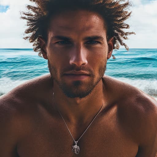 portrait+ style generate an image of a man surfing on the beach