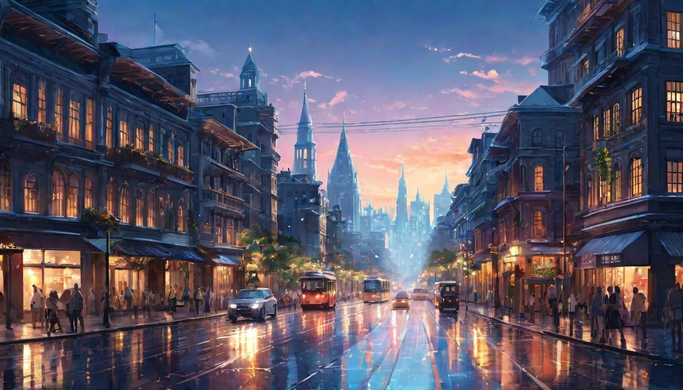  digital illustration, City streets alive with gentle sparkling lights, symbolizing the presence of lightworkers, subtle influence, everyday magic, hopeful., looking at viewer, dynamic pose, (intricate details, masterpiece, best quality)