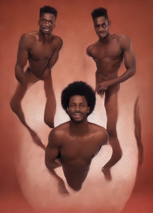 portrait+ style erotic imagenof 3 black men gleefully showing their erect penises