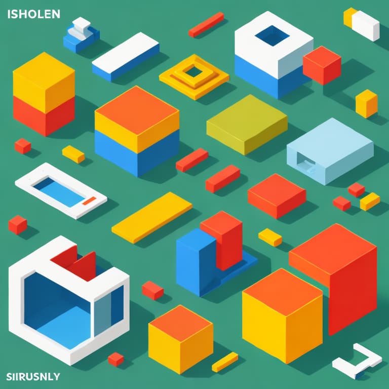  same pattern with a different design, Isometric design, 3D objects in two dimensions, geometric shapes, detailed miniatures