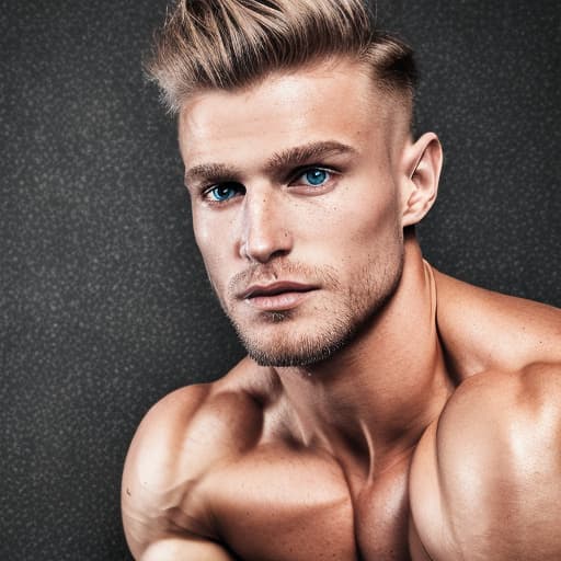 portrait+ style Russian queer fitness model blonde hunk dude face