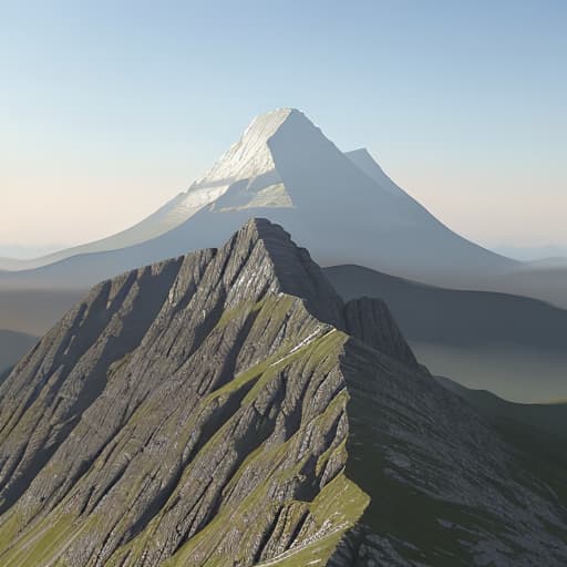  Three peaks, increasing in turn, simple strokes, no plants,