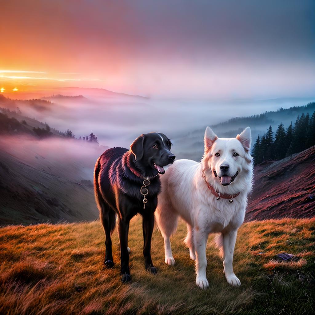  A dog stands over his master's corpse at sunset ,highly detailed, cinematic lighting, stunningly beautiful, intricate, sharp focus, f1. 8, 85mm, (centered image composition), (professionally color graded), ((bright soft diffused light)), volumetric fog, trending on instagram, trending on tumblr, HDR 4K, 8K