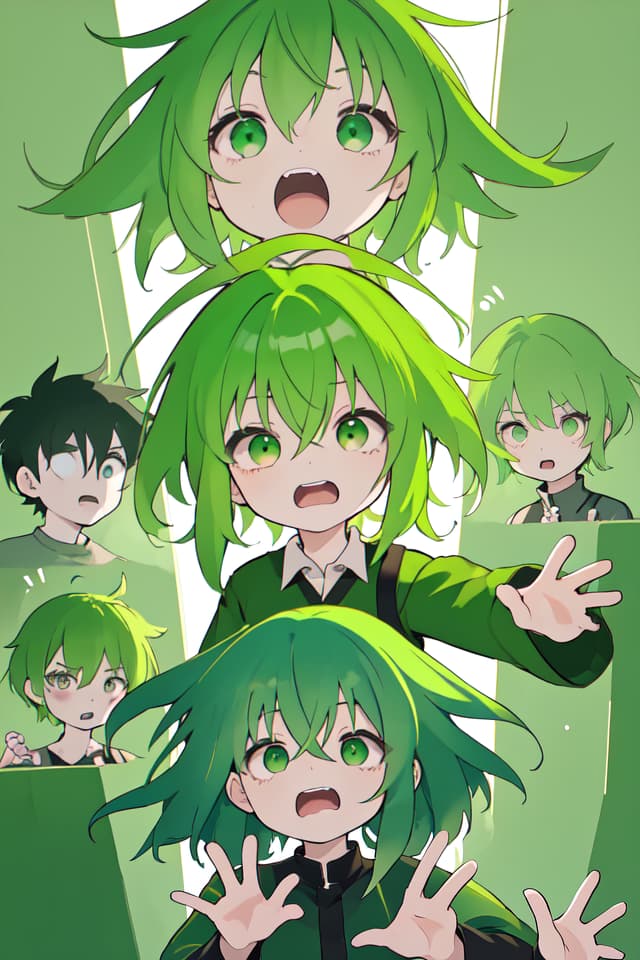  The green hair character is blocked in all directions, shouting