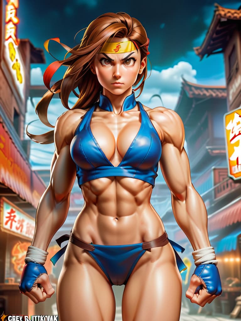  Street Fighter style olpntng style, HDR photo of girl in full growth, front view, Without clothing, small, realistic skin texture, long brown hair, without, concept art by Greg Rutkowski, extremely detailed, posing for the camera, full length photo . vibrant, dynamic, arcade, 2D fighting game, highly detailed, reminiscent of Street Fighter series