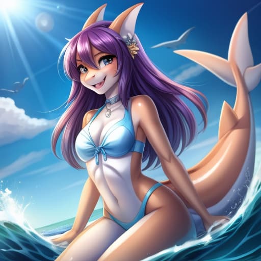  shark girl riding a whale by eipril, open eyes, digital art, masterpiece, 4k, fine details,