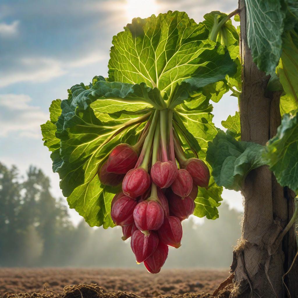  A HUGE VERY WRINKLED AND REALISTIC RHUBARB IN AN EMPTY FIELD. INTENSE SUNLIGHT SHINING THROUGH THE LEAVES., realistic, portrait, art by donato giancola and greg rutkowski, realistic face, digital art, trending on artstation hyperrealistic, full body, detailed clothing, highly detailed, cinematic lighting, stunningly beautiful, intricate, sharp focus, f/1. 8, 85mm, (centered image composition), (professionally color graded), ((bright soft diffused light)), volumetric fog, trending on instagram, trending on tumblr, HDR 4K, 8K