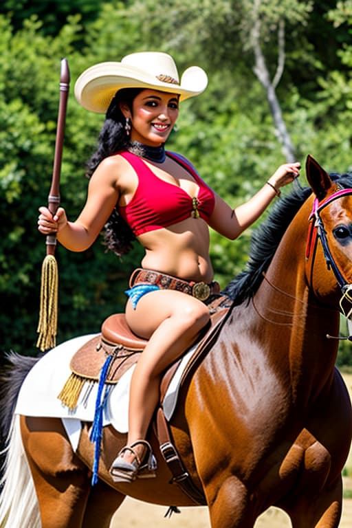  Middle eastern female cowgirl riding horse