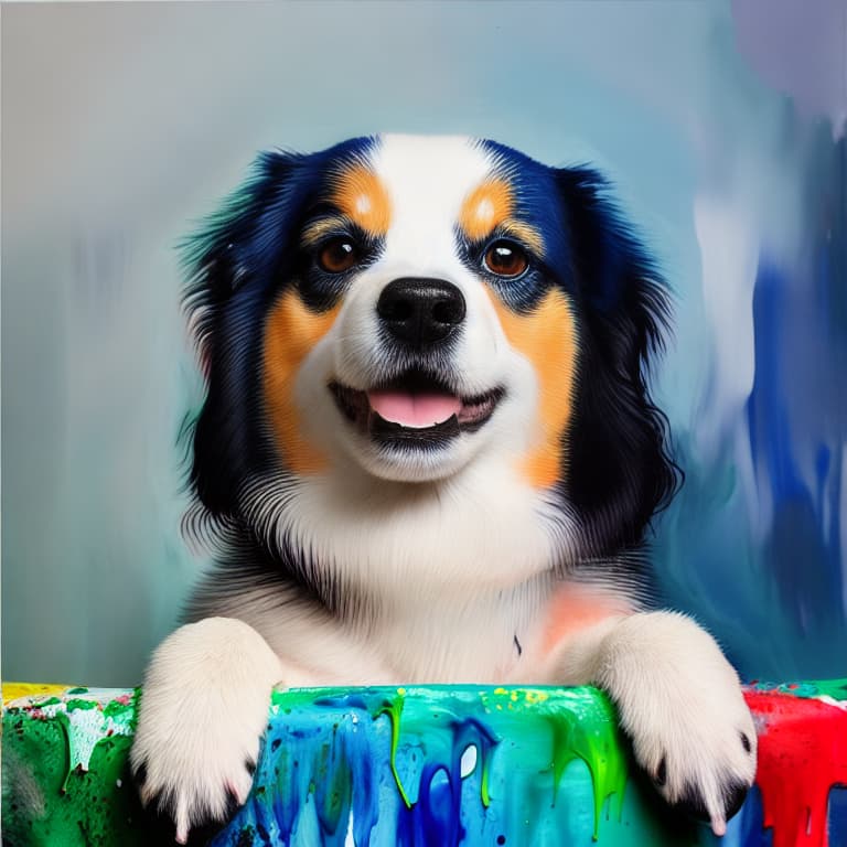  best quality professional photograph, water paint art style, cute dog, ultra high quality model