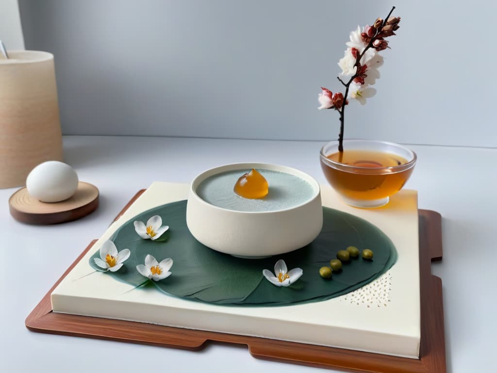  An ultradetailed, minimalist illustration of a traditional Japanese tea ceremony with a modern twist, showcasing a beautifully crafted mochi dessert as the centerpiece on a sleek, contemporary table setting. The image features subtle, elegant details like delicate cherry blossoms in the background and a blend of traditional and innovative elements in the presentation of the mochi. hyperrealistic, full body, detailed clothing, highly detailed, cinematic lighting, stunningly beautiful, intricate, sharp focus, f/1. 8, 85mm, (centered image composition), (professionally color graded), ((bright soft diffused light)), volumetric fog, trending on instagram, trending on tumblr, HDR 4K, 8K