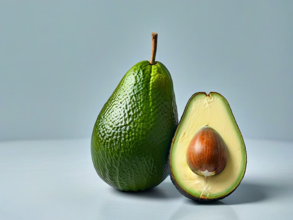  An ultradetailed closeup image of a perfectly ripe avocado, showcasing its creamy texture and vibrant green color, with a soft natural lighting that highlights its healthy fats content. hyperrealistic, full body, detailed clothing, highly detailed, cinematic lighting, stunningly beautiful, intricate, sharp focus, f/1. 8, 85mm, (centered image composition), (professionally color graded), ((bright soft diffused light)), volumetric fog, trending on instagram, trending on tumblr, HDR 4K, 8K