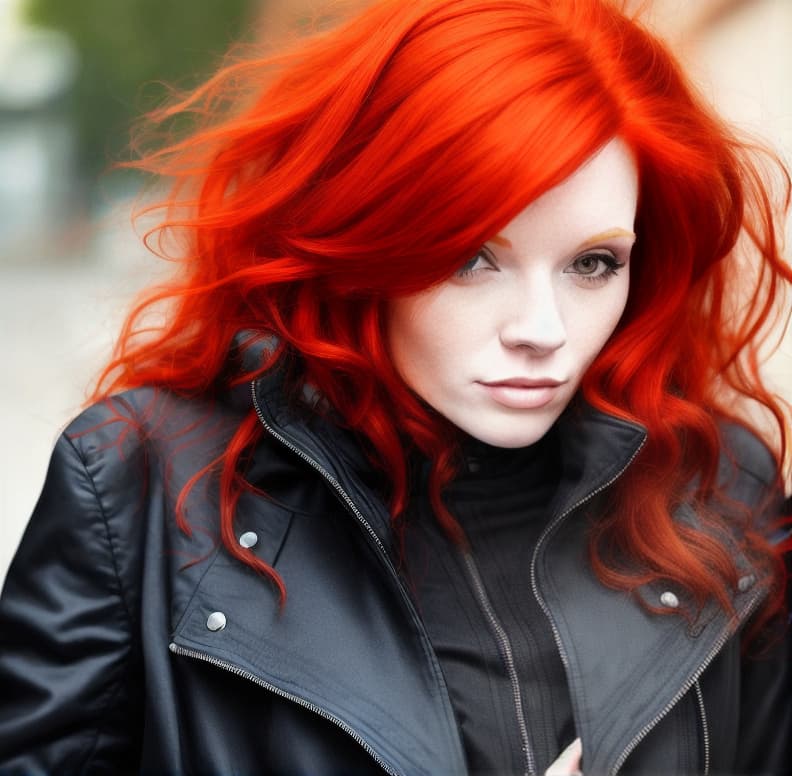  Woman with red hair and a black jacket