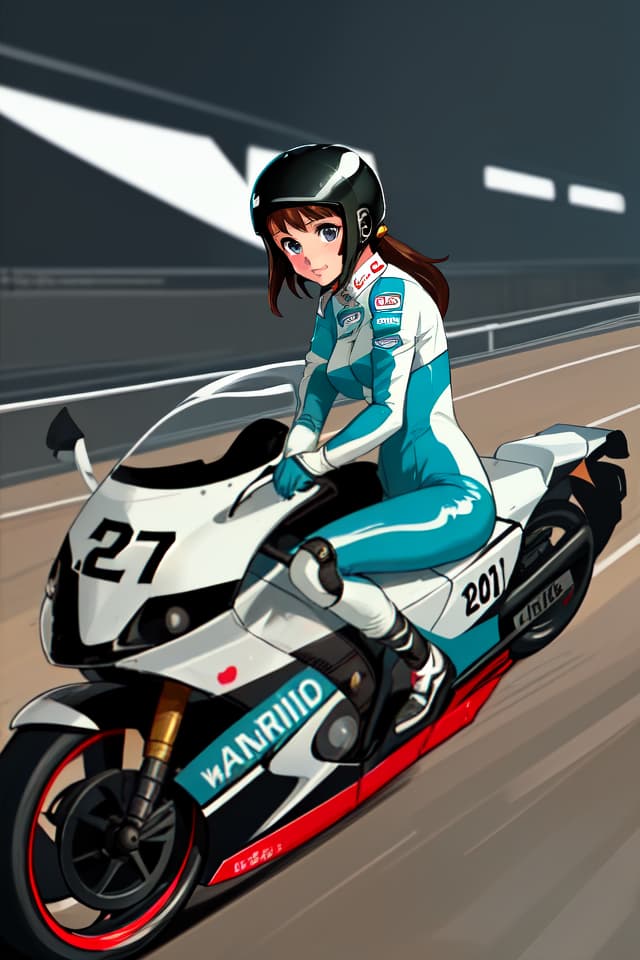  Riding a racing suit, a cute girl, riding a racing car