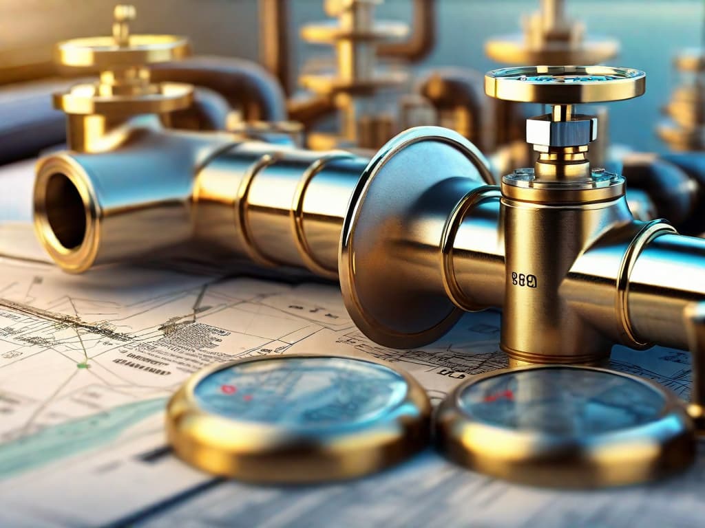  Gleaming water pipes and valves intertwined, with a background of financial graphs and currency symbols, symbolizing the intersection of water utilities and investment potential. digital art, ilustration, no flares, clean hyperrealistic, full body, detailed clothing, highly detailed, cinematic lighting, stunningly beautiful, intricate, sharp focus, f/1. 8, 85mm, (centered image composition), (professionally color graded), ((bright soft diffused light)), volumetric fog, trending on instagram, trending on tumblr, HDR 4K, 8K