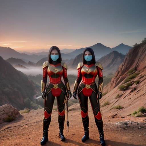  twin woman Indonesia fighting hyperrealistic, full body, detailed clothing, highly detailed, cinematic lighting, stunningly beautiful, intricate, sharp focus, f/1. 8, 85mm, (centered image composition), (professionally color graded), ((bright soft diffused light)), volumetric fog, trending on instagram, trending on tumblr, HDR 4K, 8K