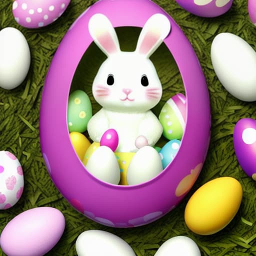  Cute Easter bunny inside of big Easter egg