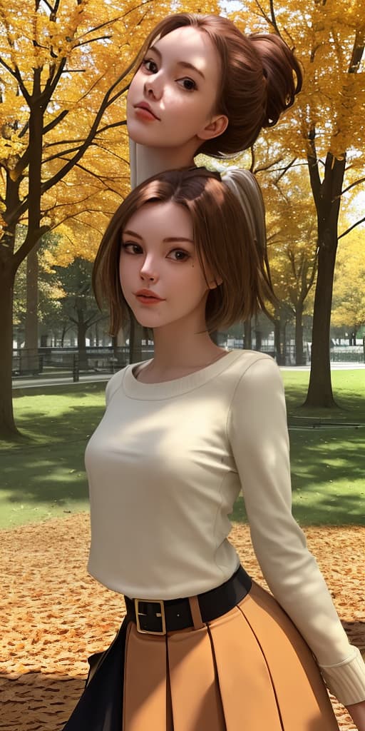   raised her top, shows s, autumn, in the park