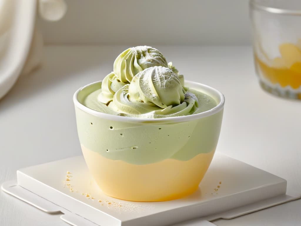  A closeup, ultradetailed image of a scoop of creamy, artisanal gelato in a classic, elegant glass cup. The gelato is perfectly rounded, with a smooth texture and a glossy finish that glistens under soft, natural light. The flavors are subtly visible in delicate swirls and layers, showcasing the craftsmanship and quality of homemade gelato. hyperrealistic, full body, detailed clothing, highly detailed, cinematic lighting, stunningly beautiful, intricate, sharp focus, f/1. 8, 85mm, (centered image composition), (professionally color graded), ((bright soft diffused light)), volumetric fog, trending on instagram, trending on tumblr, HDR 4K, 8K