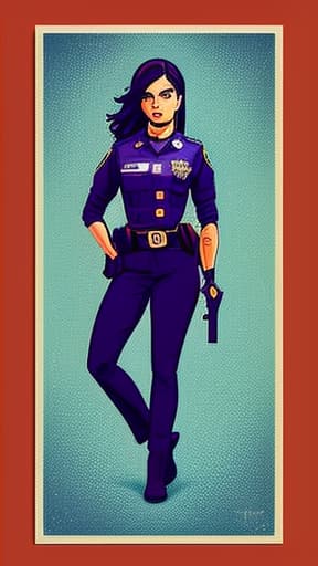 printdesign, in PrintDesign Style, girl cop with massive showing, close up
