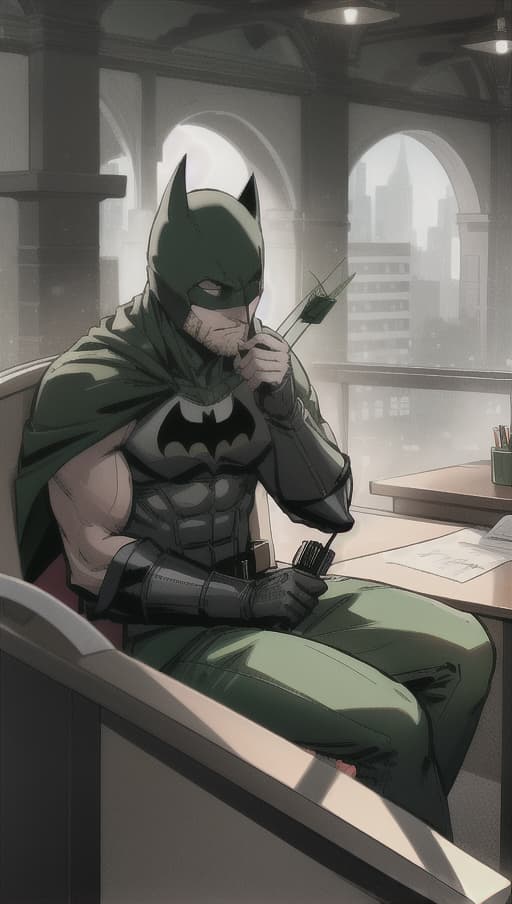  Batman sitting with green arrow, planning.