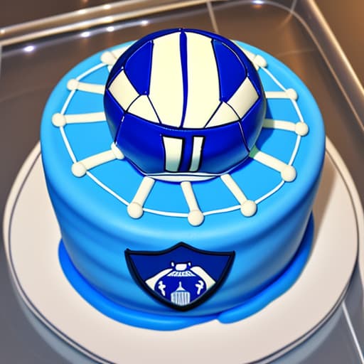  Blue fondant cake with football design on top