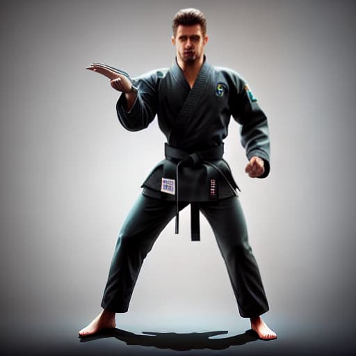  Brysli karate hyperrealistic, full body, detailed clothing, highly detailed, cinematic lighting, stunningly beautiful, intricate, sharp focus, f/1. 8, 85mm, (centered image composition), (professionally color graded), ((bright soft diffused light)), volumetric fog, trending on instagram, trending on tumblr, HDR 4K, 8K